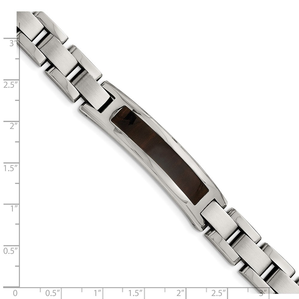 Alternate view of the 12mm Stainless Steel Enamel Black Koa Wood I.D. Link Bracelet, 8.5 In by The Black Bow Jewelry Co.