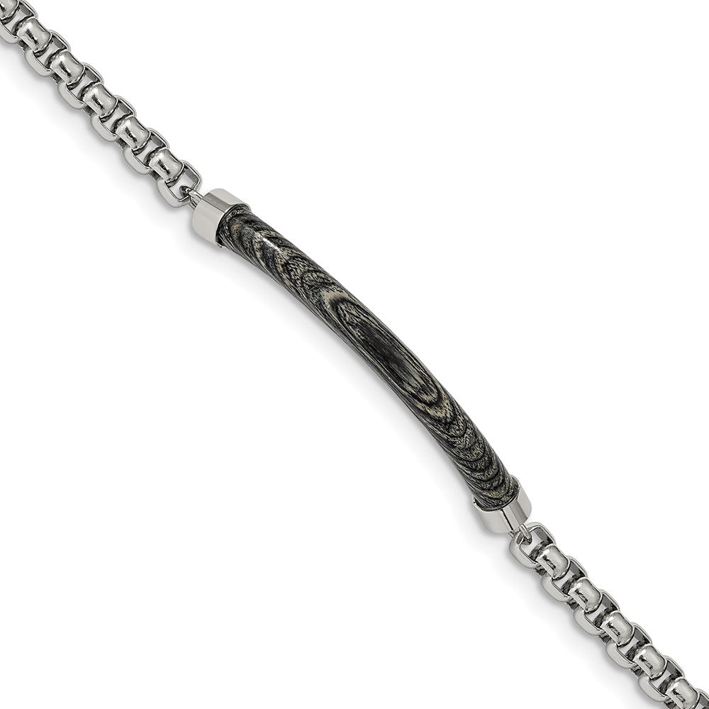 5mm Stainless Steel, Grey Wood Bar &amp; Round Box Chain Bracelet, 8.75 In, Item B18685 by The Black Bow Jewelry Co.