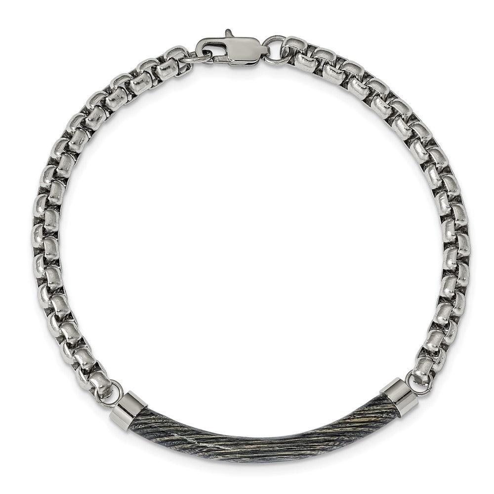Alternate view of the 5mm Stainless Steel, Grey Wood Bar &amp; Round Box Chain Bracelet, 8.75 In by The Black Bow Jewelry Co.