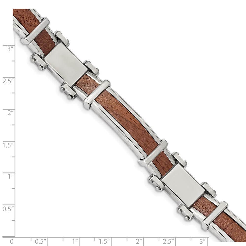 Alternate view of the Men's 14mm Stainless Steel & Wood Inlay Link Bracelet, 8.25 Inch by The Black Bow Jewelry Co.
