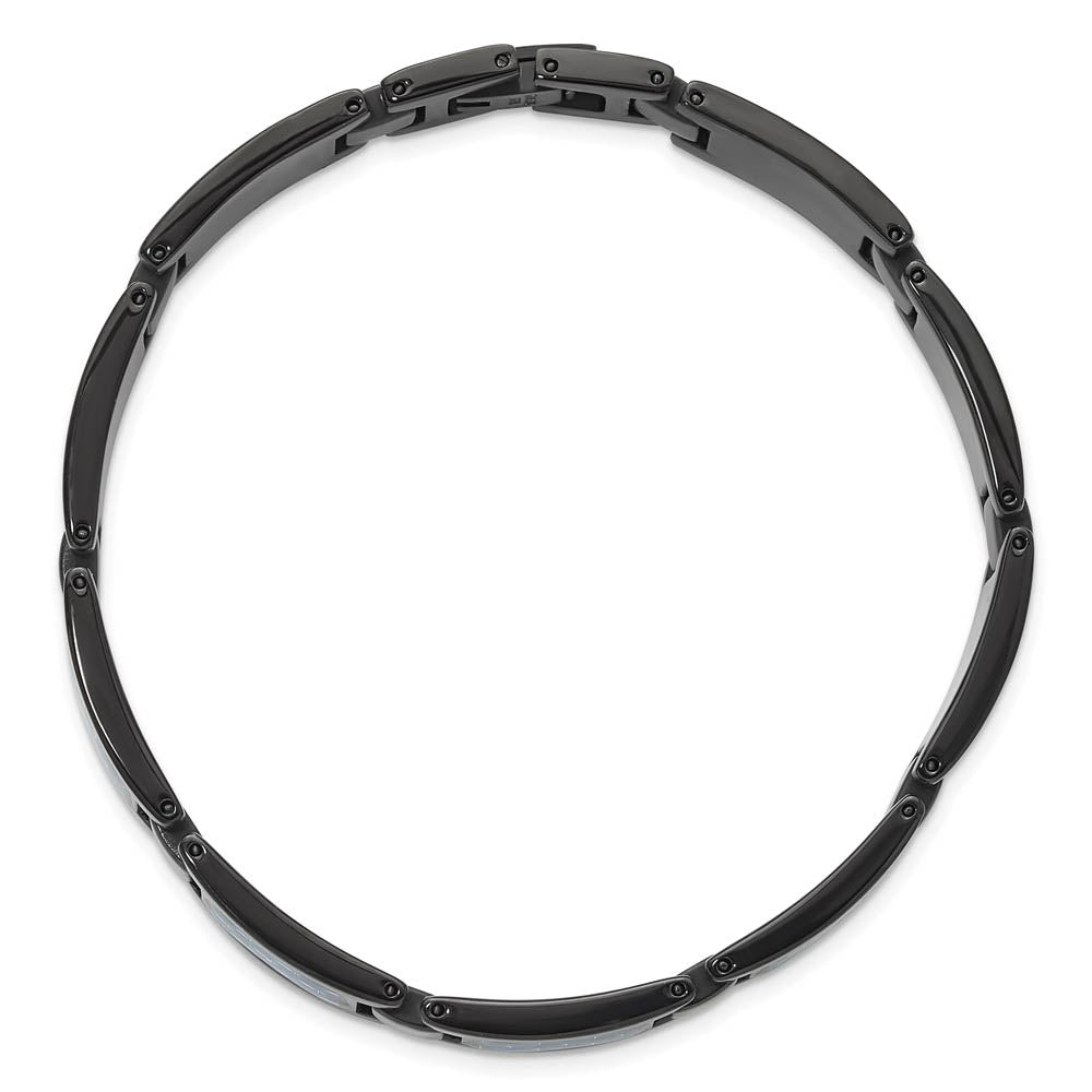 Alternate view of the 12mm Black Plated Stainless Steel, Blue Carbon Fiber Bracelet, 8.25 In by The Black Bow Jewelry Co.