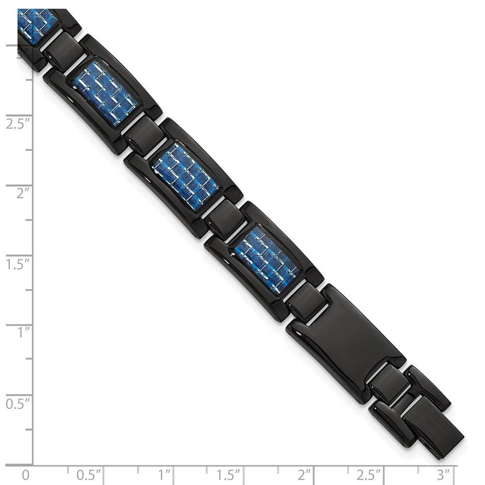 Alternate view of the 12mm Black Plated Stainless Steel, Blue Carbon Fiber Bracelet, 8.25 In by The Black Bow Jewelry Co.