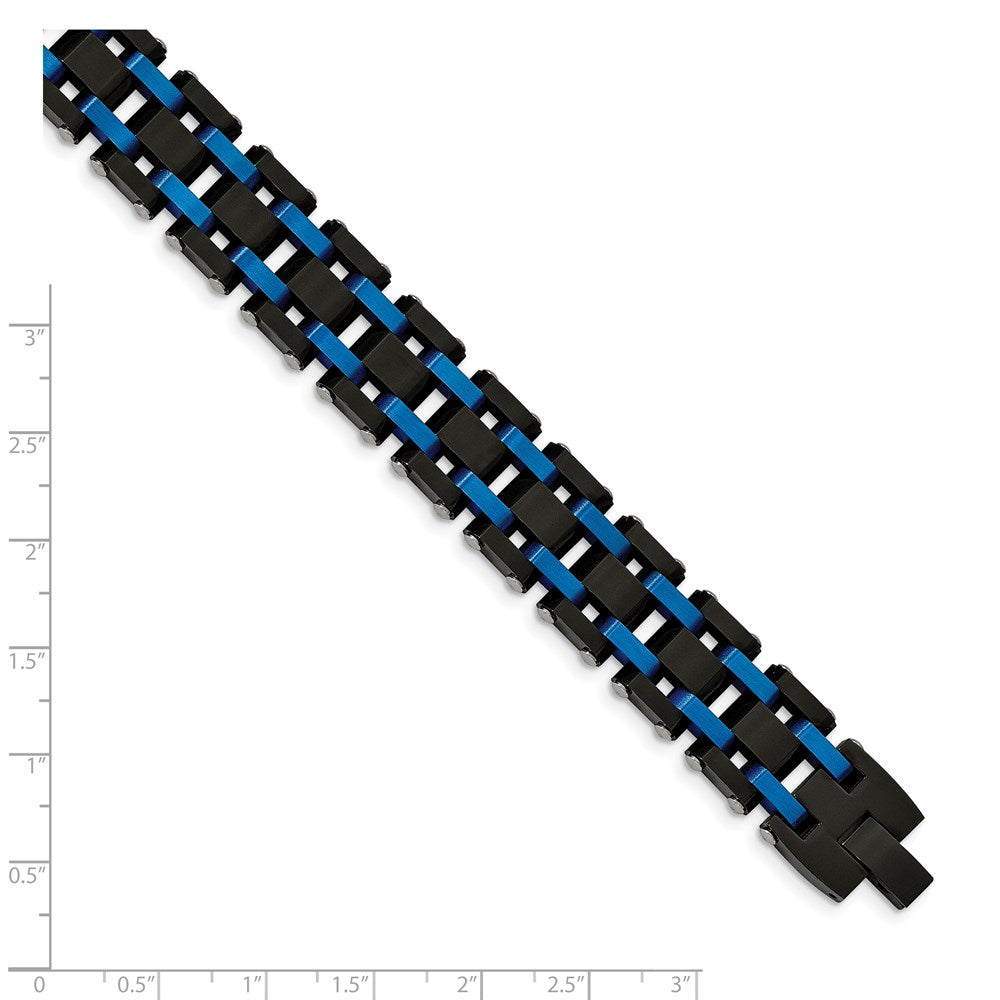 Alternate view of the Mens 16mm Stainless Steel, Black &amp; Blue Plated Link Bracelet, 8.5 Inch by The Black Bow Jewelry Co.