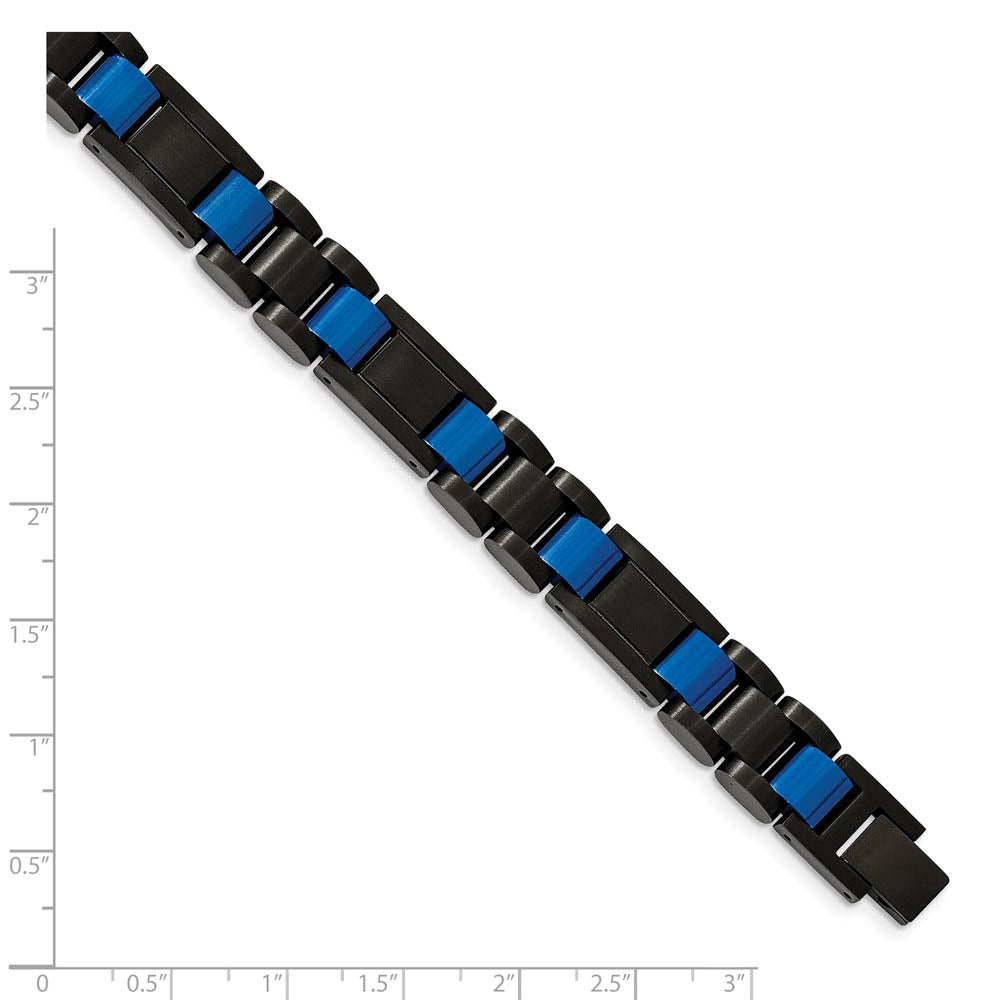 Alternate view of the Mens 11mm Black & Blue Plated Stainless Steel Link Bracelet, 8.75 Inch by The Black Bow Jewelry Co.