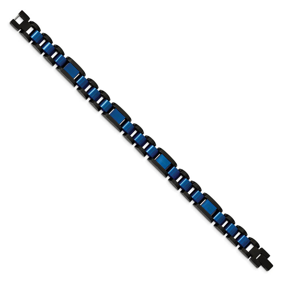 Alternate view of the Mens 12mm Black & Blue Plated Stainless Steel Link Bracelet, 8.75 Inch by The Black Bow Jewelry Co.