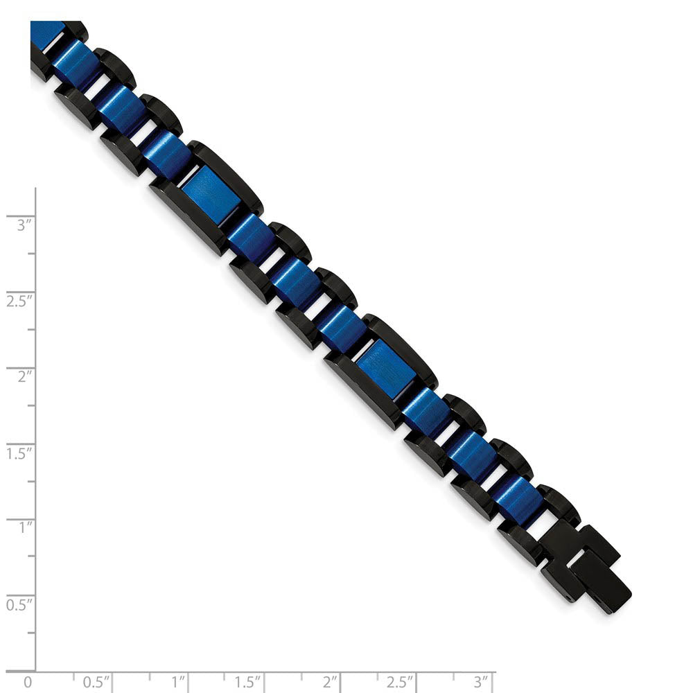 Alternate view of the Mens 12mm Black & Blue Plated Stainless Steel Link Bracelet, 8.75 Inch by The Black Bow Jewelry Co.