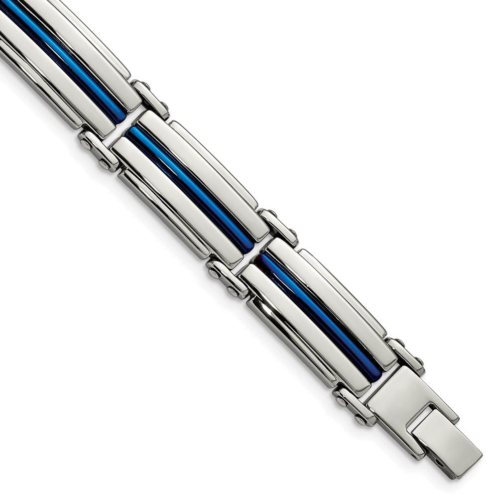 12mm Stainless Steel Polished & Blue Plated Link Bracelet, 8.5 Inch, Item B18698 by The Black Bow Jewelry Co.