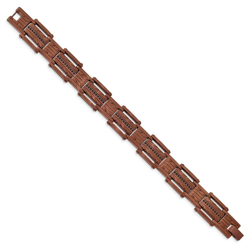 Alternate view of the 16mm Brown Plated Stainless Steel & Black CZ Link Bracelet, 8.25 Inch by The Black Bow Jewelry Co.