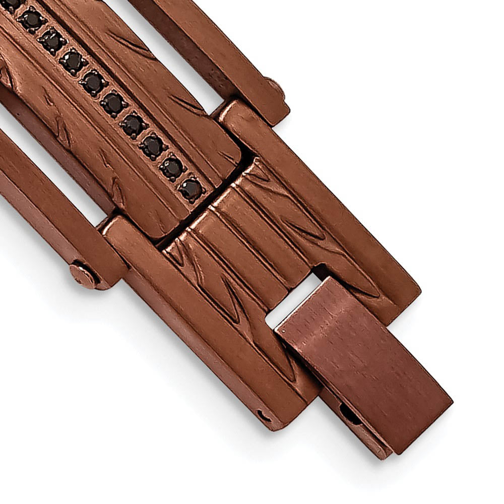 Alternate view of the 16mm Brown Plated Stainless Steel & Black CZ Link Bracelet, 8.25 Inch by The Black Bow Jewelry Co.