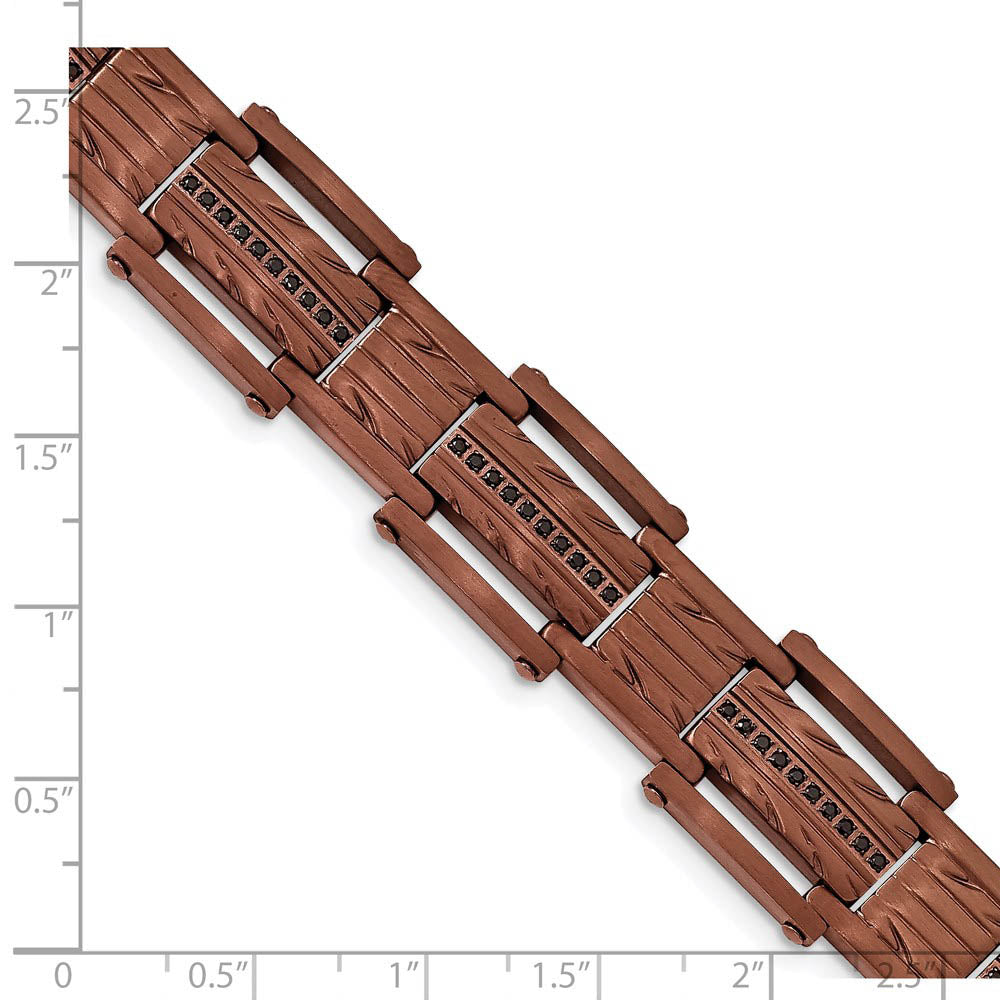 Alternate view of the 16mm Brown Plated Stainless Steel & Black CZ Link Bracelet, 8.25 Inch by The Black Bow Jewelry Co.