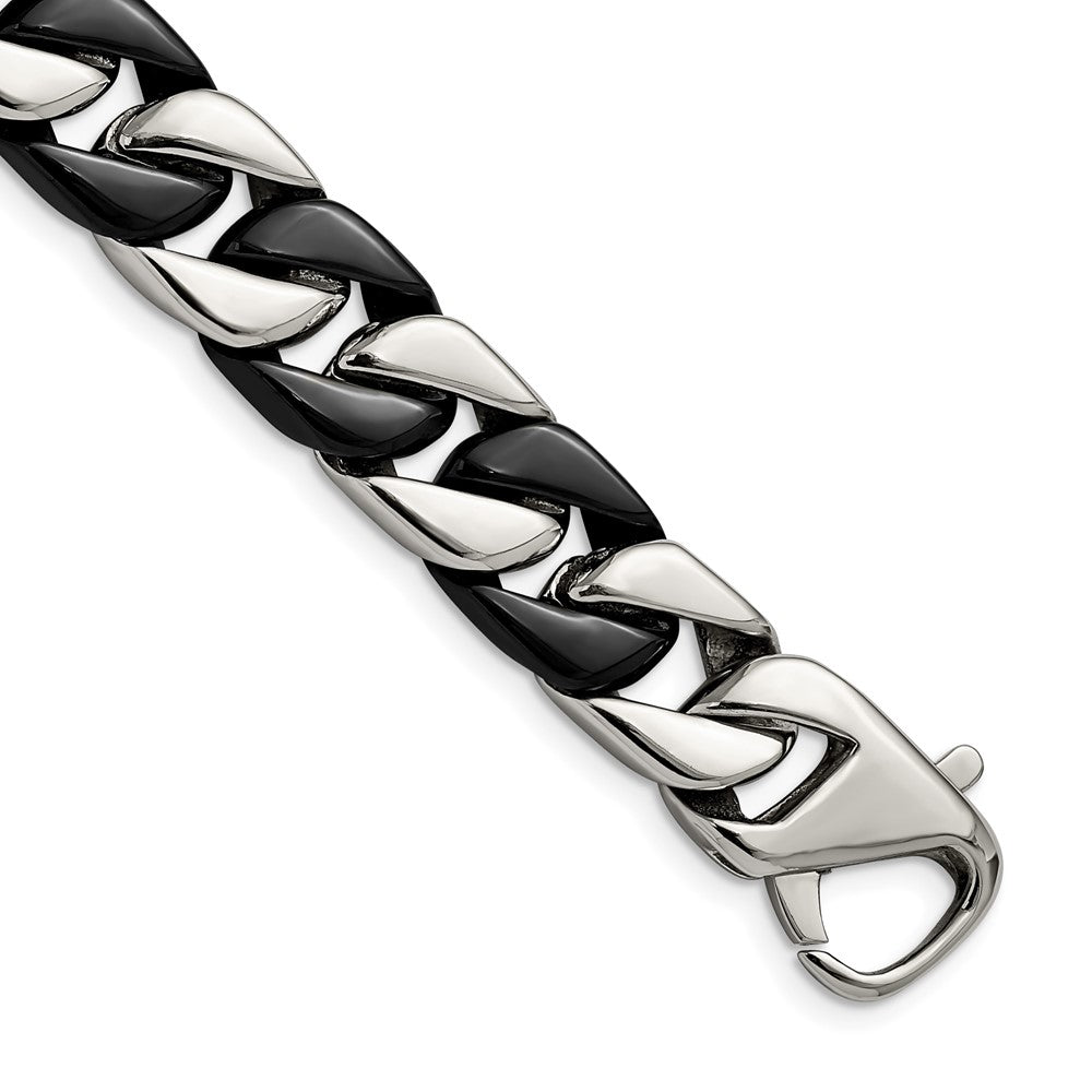 14mm Stainless Steel &amp; Black Plated Curb Chain Bracelet, 8.75 Inch, Item B18700 by The Black Bow Jewelry Co.