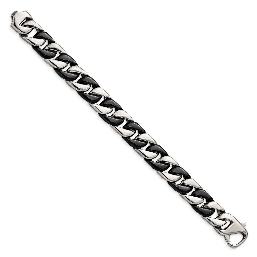 Alternate view of the 14mm Stainless Steel &amp; Black Plated Curb Chain Bracelet, 8.75 Inch by The Black Bow Jewelry Co.