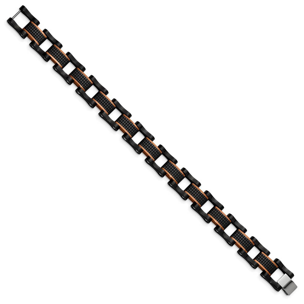 Alternate view of the 12mm Black & Brown Plated Stainless Steel Link Bracelet, 8.25 Inch by The Black Bow Jewelry Co.