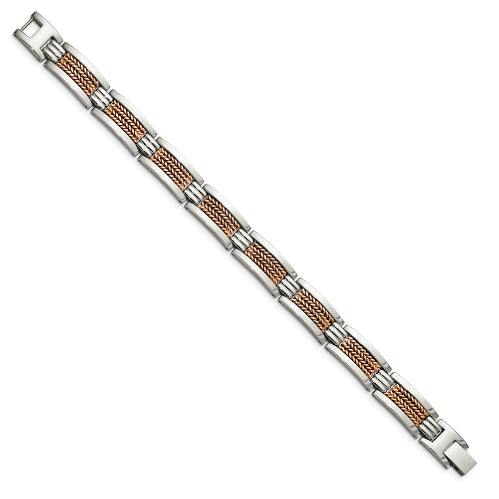 Alternate view of the 11.5mm Stainless Steel Polished & Rose Tone Plated Bracelet, 8.5 Inch by The Black Bow Jewelry Co.