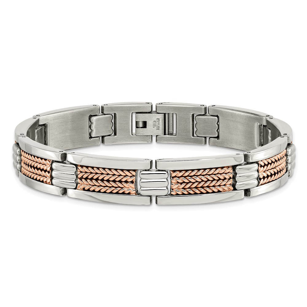 Alternate view of the 11.5mm Stainless Steel Polished & Rose Tone Plated Bracelet, 8.5 Inch by The Black Bow Jewelry Co.