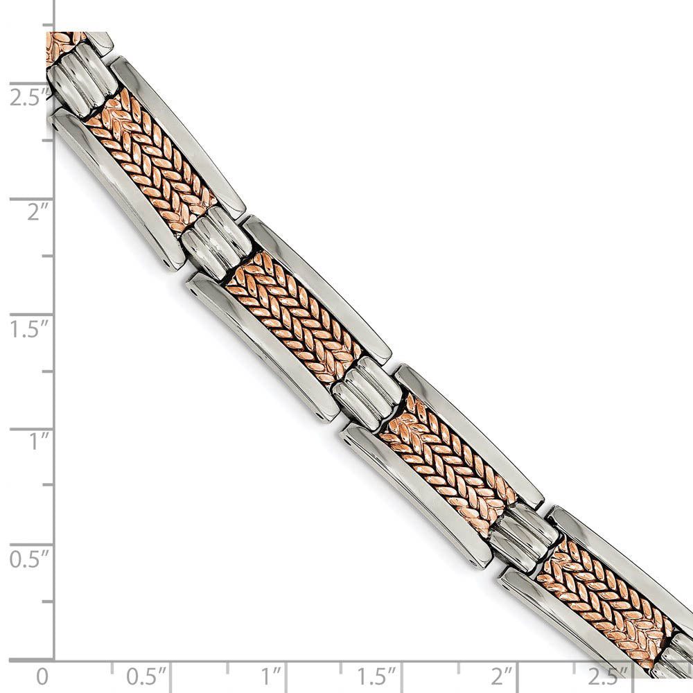 Alternate view of the 11.5mm Stainless Steel Polished & Rose Tone Plated Bracelet, 8.5 Inch by The Black Bow Jewelry Co.