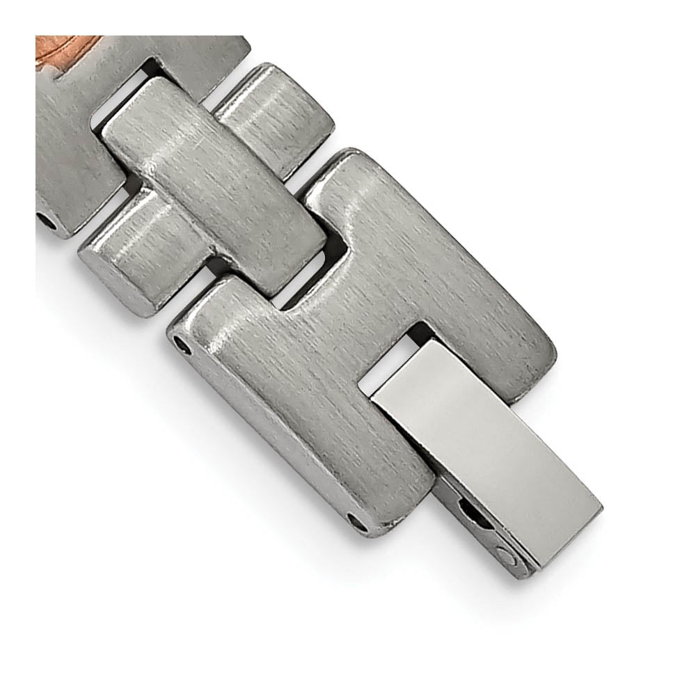 Alternate view of the 11mm Stainless Steel & CZ Brushed & Rose Plated Link Bracelet, 8.5 In by The Black Bow Jewelry Co.