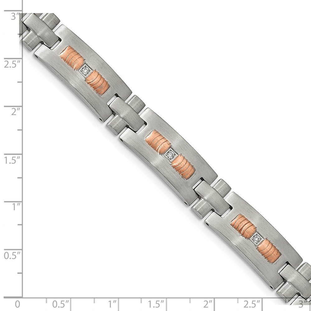 Alternate view of the 11mm Stainless Steel & CZ Brushed & Rose Plated Link Bracelet, 8.5 In by The Black Bow Jewelry Co.