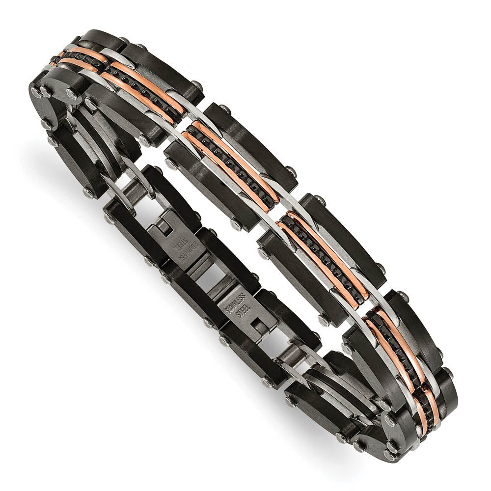 Alternate view of the 10.5mm Tricolor Stainless Steel Reversible & Adjustable Bracelet, 8 In by The Black Bow Jewelry Co.