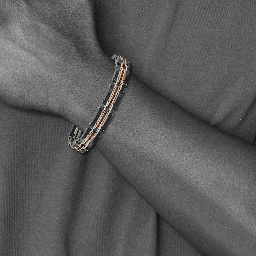 Alternate view of the 10.5mm Tricolor Stainless Steel Reversible &amp; Adjustable Bracelet, 8 In by The Black Bow Jewelry Co.