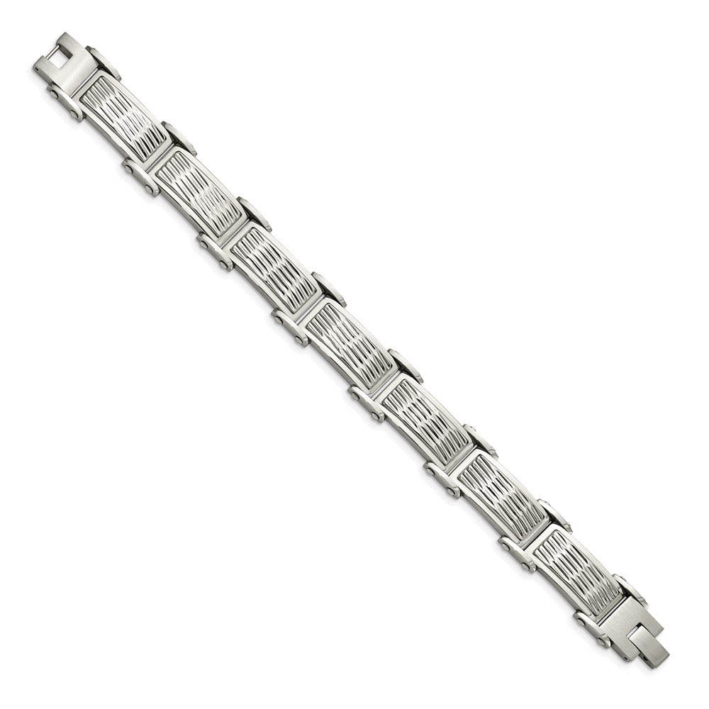 Alternate view of the Men's 15.5mm Stainless Steel Grooved Textured Link Bracelet, 8.25 Inch by The Black Bow Jewelry Co.