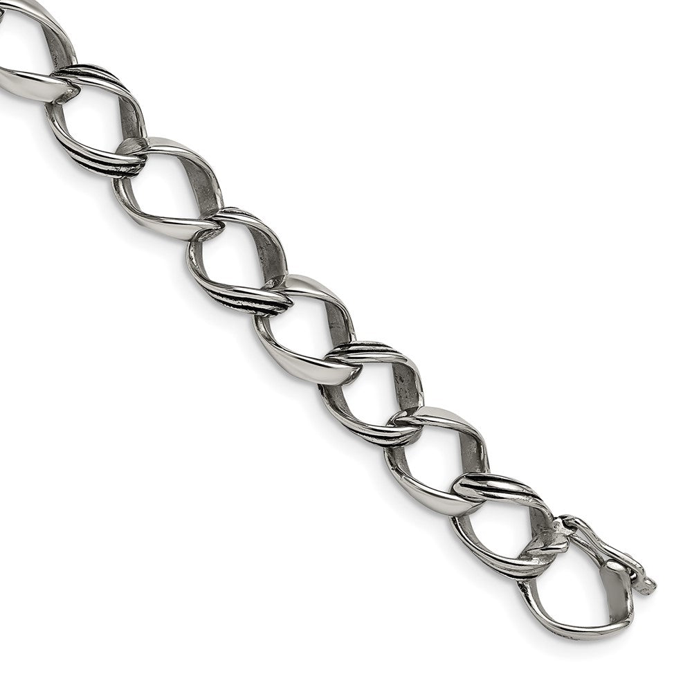 10mm Stainless Steel Antiqued Fancy Curb Chain Bracelet, 8.25 Inch, Item B18709 by The Black Bow Jewelry Co.
