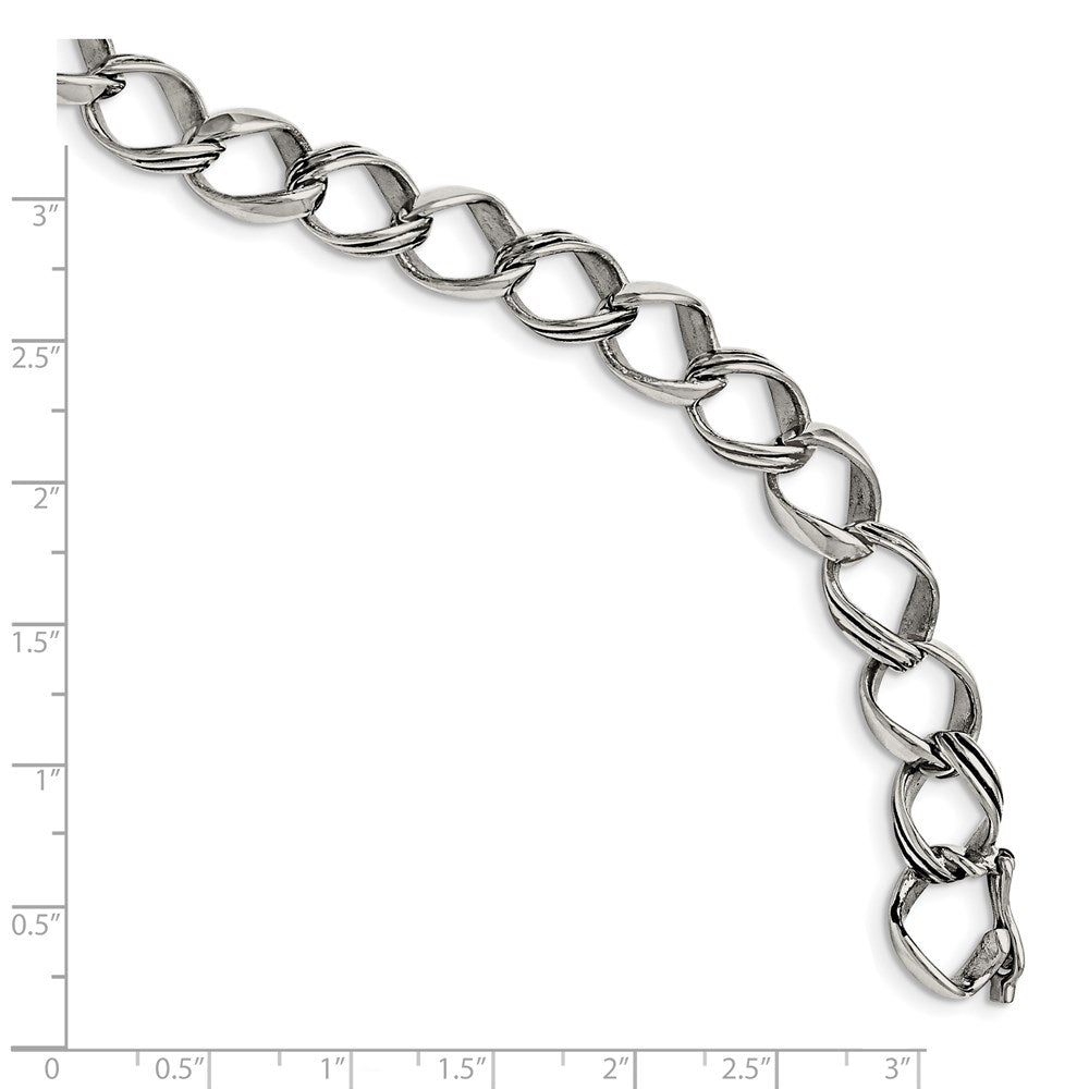 Alternate view of the 10mm Stainless Steel Antiqued Fancy Curb Chain Bracelet, 8.25 Inch by The Black Bow Jewelry Co.