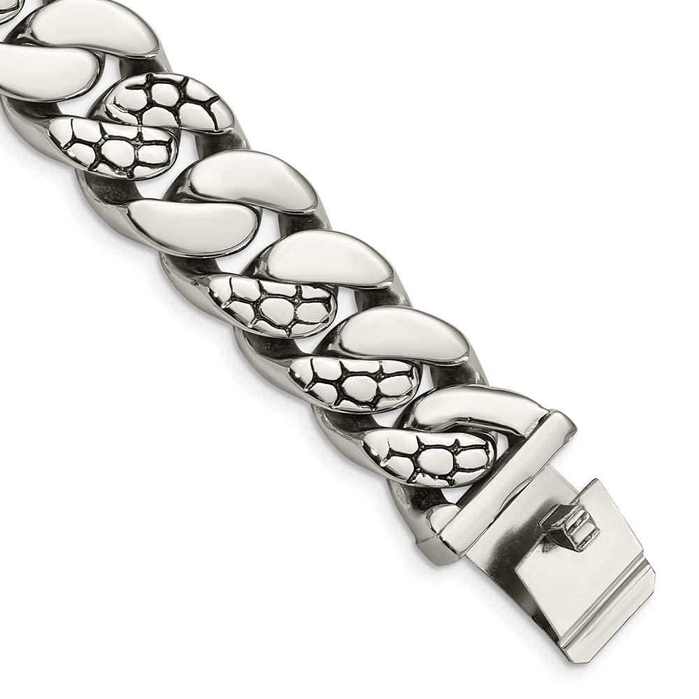19mm Stainless Steel Polished and Textured Curb Chain Bracelet, 8.5 In, Item B18710 by The Black Bow Jewelry Co.