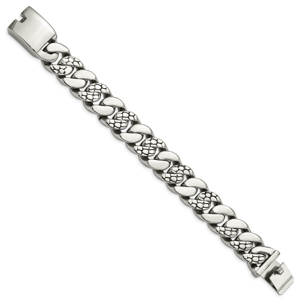 Alternate view of the 19mm Stainless Steel Polished and Textured Curb Chain Bracelet, 8.5 In by The Black Bow Jewelry Co.