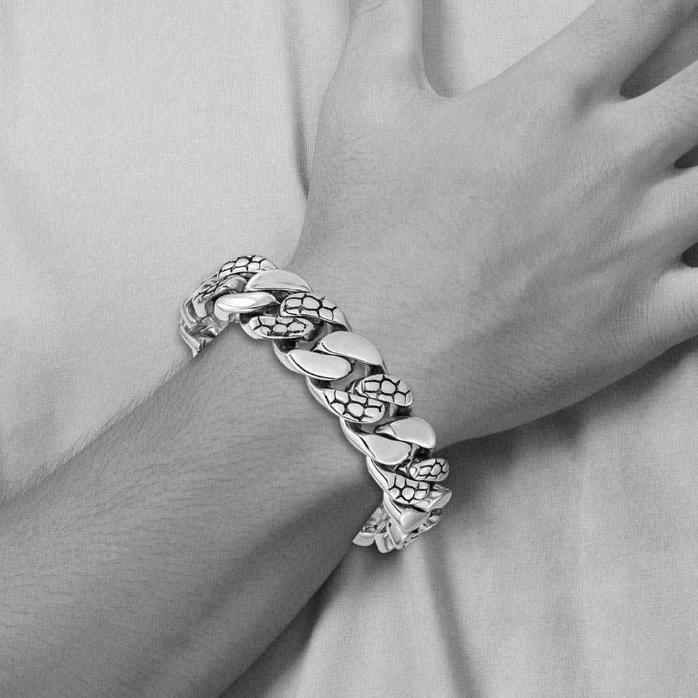 Alternate view of the 19mm Stainless Steel Polished and Textured Curb Chain Bracelet, 8.5 In by The Black Bow Jewelry Co.