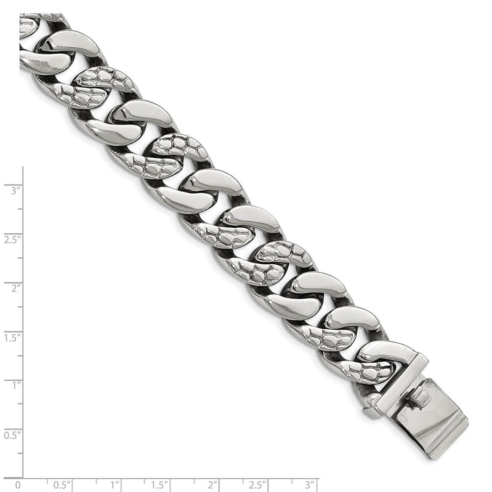Alternate view of the 19mm Stainless Steel Polished and Textured Curb Chain Bracelet, 8.5 In by The Black Bow Jewelry Co.