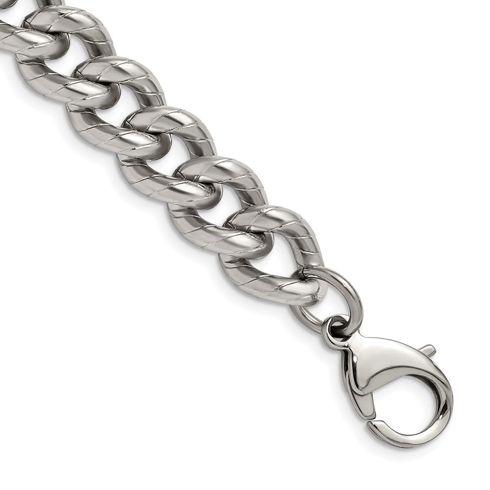 14.5mm Stainless Steel Polished &amp; Textured Curb Chain Bracelet, 8 Inch, Item B18712 by The Black Bow Jewelry Co.