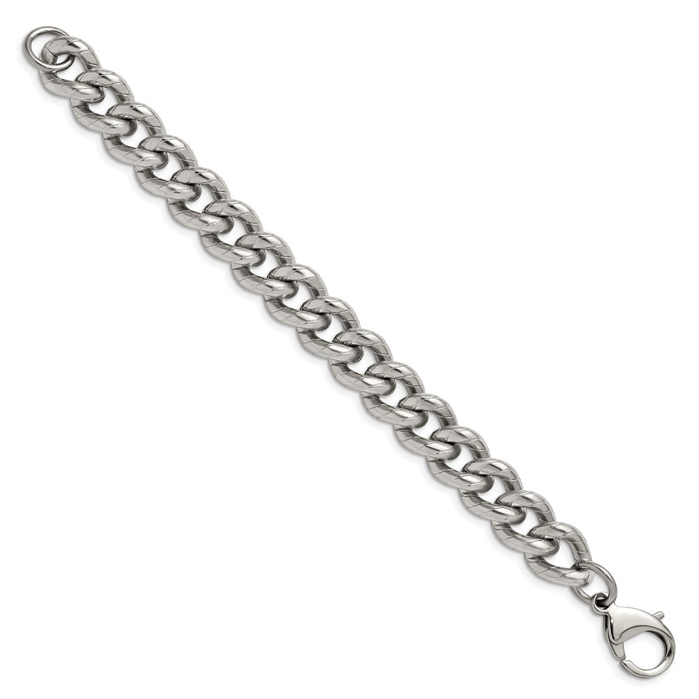 Alternate view of the 14.5mm Stainless Steel Polished &amp; Textured Curb Chain Bracelet, 8 Inch by The Black Bow Jewelry Co.