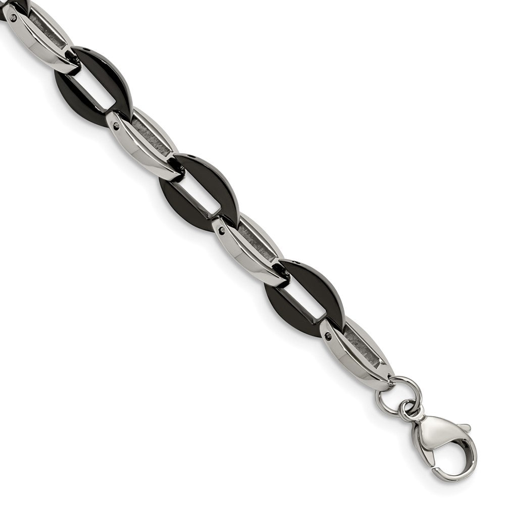 8mm Stainless Steel &amp; Black Plated Oval Link Chain Bracelet, 7.5 Inch, Item B18713 by The Black Bow Jewelry Co.