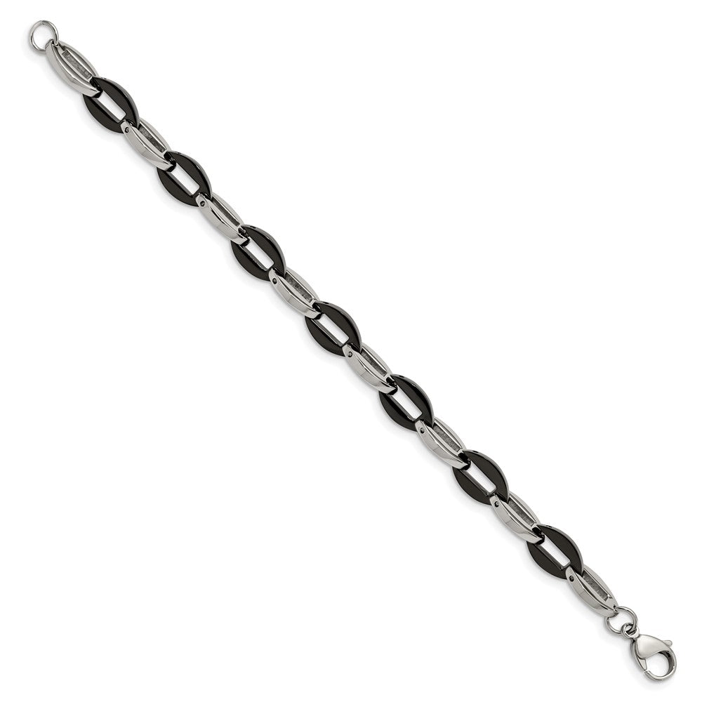 Alternate view of the 8mm Stainless Steel &amp; Black Plated Oval Link Chain Bracelet, 7.5 Inch by The Black Bow Jewelry Co.