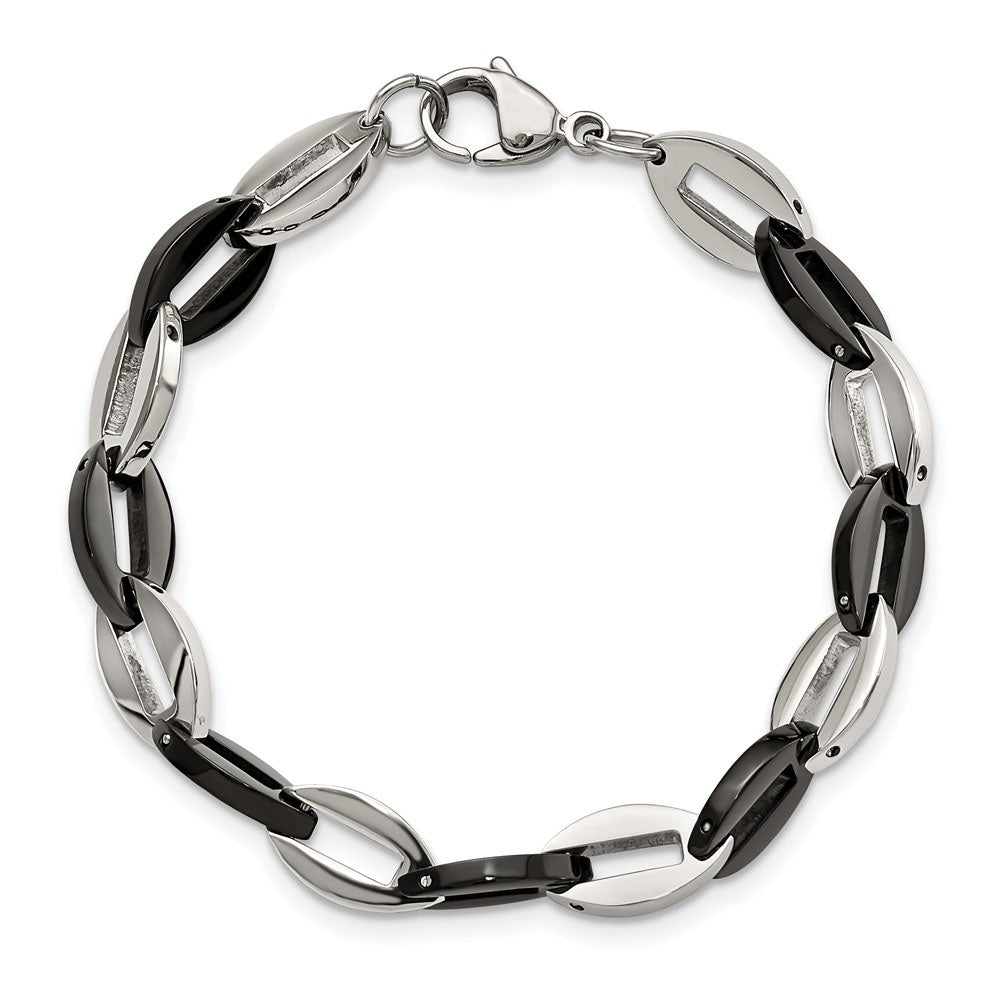 Alternate view of the 8mm Stainless Steel &amp; Black Plated Oval Link Chain Bracelet, 7.5 Inch by The Black Bow Jewelry Co.