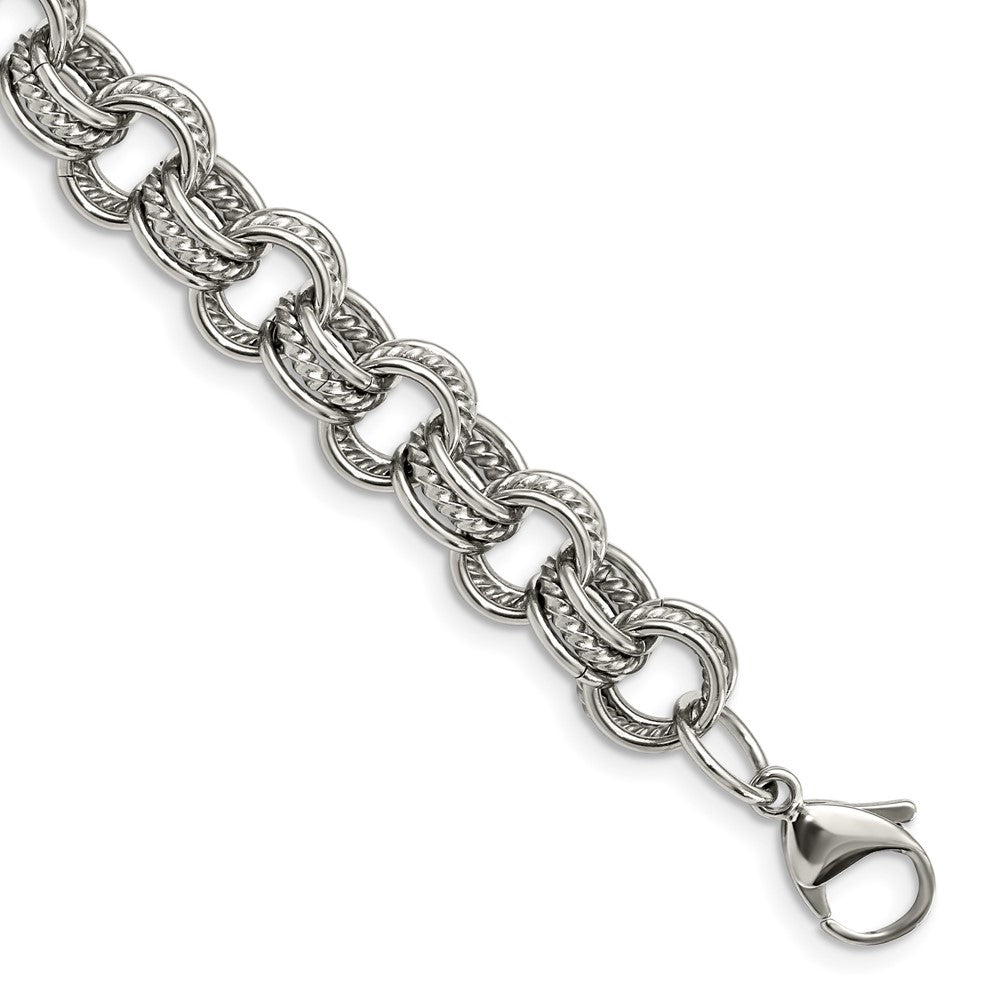11mm Stainless Steel Fancy Triple Cable Chain Bracelet, 7.75 Inch, Item B18714 by The Black Bow Jewelry Co.