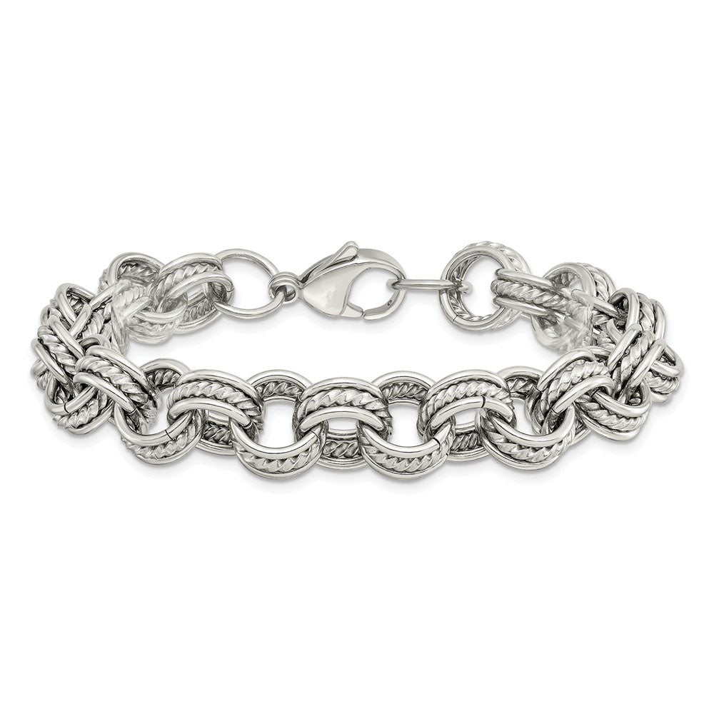 Alternate view of the 11mm Stainless Steel Fancy Triple Cable Chain Bracelet, 7.75 Inch by The Black Bow Jewelry Co.