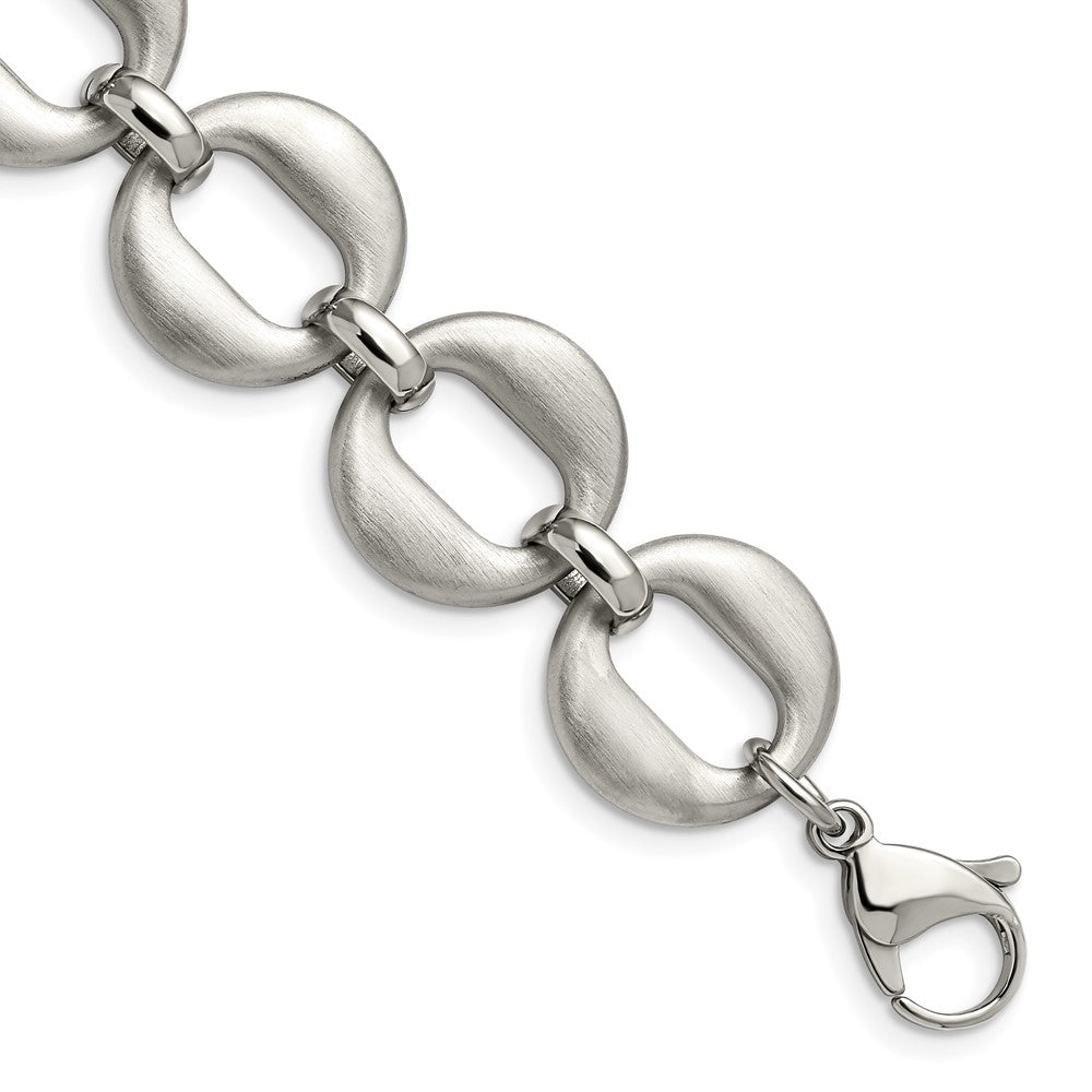 20mm Stainless Steel Brushed Oval Link Chain Bracelet, 7.5 - 8 Inch, Item B18715 by The Black Bow Jewelry Co.