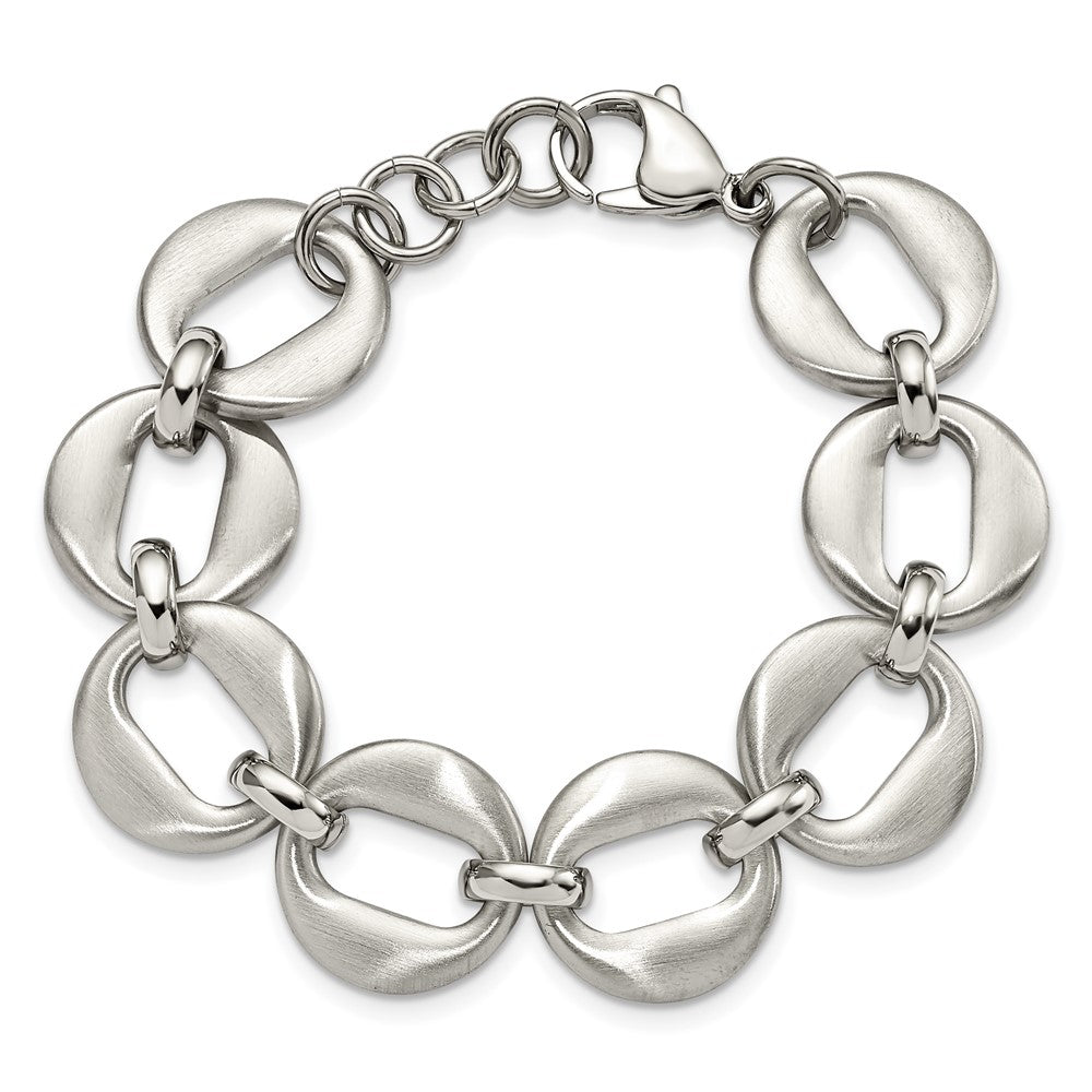Alternate view of the 20mm Stainless Steel Brushed Oval Link Chain Bracelet, 7.5 - 8 Inch by The Black Bow Jewelry Co.