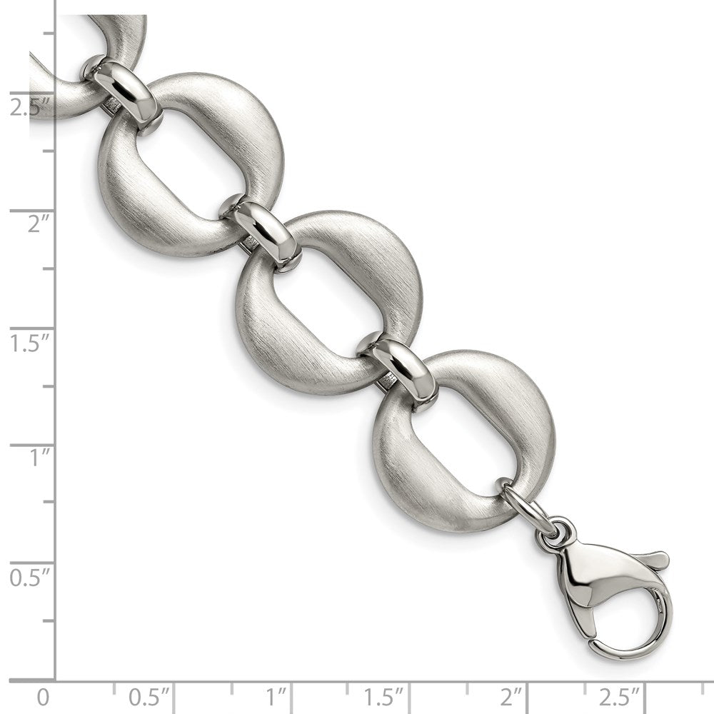 Alternate view of the 20mm Stainless Steel Brushed Oval Link Chain Bracelet, 7.5 - 8 Inch by The Black Bow Jewelry Co.