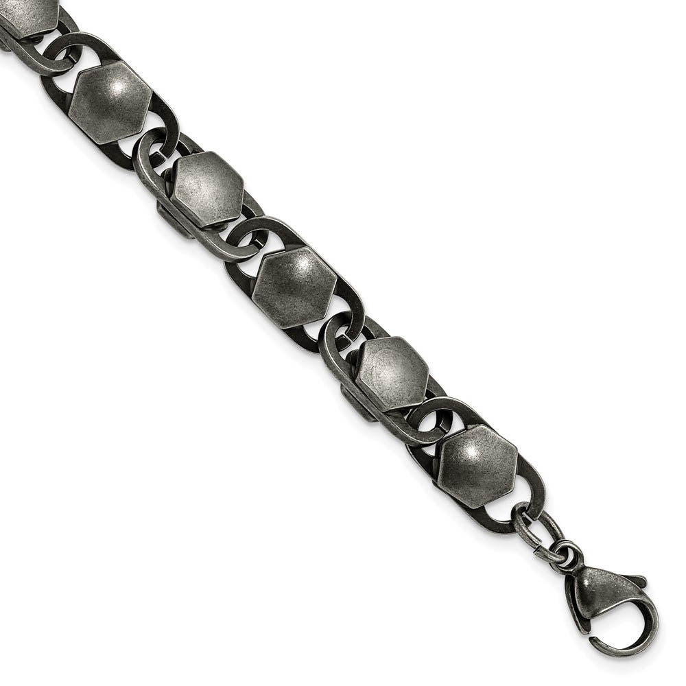 8.5mm Stainless Steel Antiqued Fancy Cable Chain Bracelet, 8.25 Inch, Item B18717 by The Black Bow Jewelry Co.