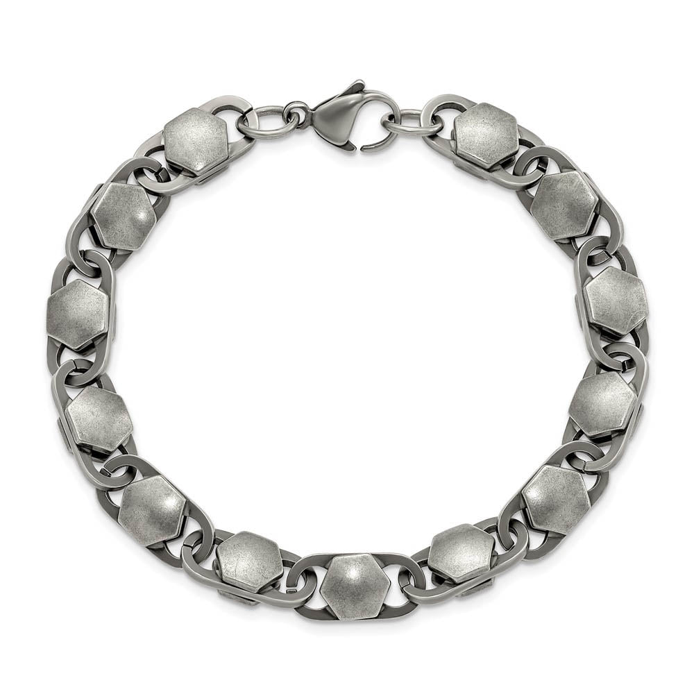 Alternate view of the 8.5mm Stainless Steel Antiqued Fancy Cable Chain Bracelet, 8.25 Inch by The Black Bow Jewelry Co.