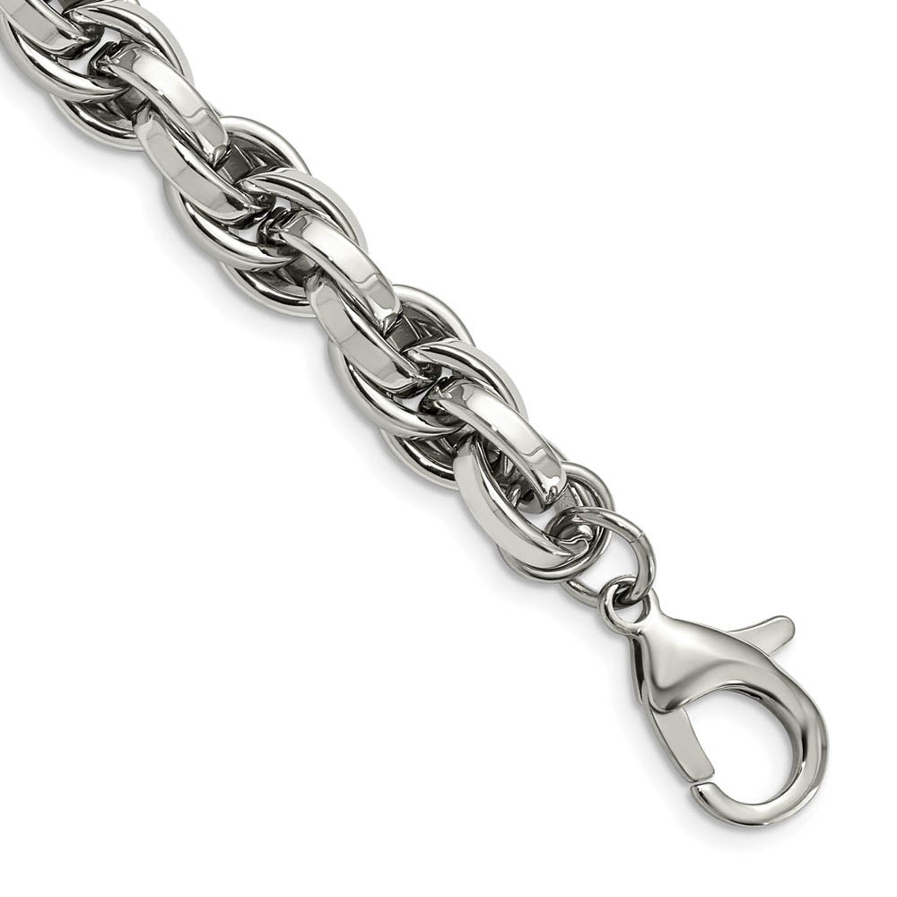 Men's Stainless Steel 10mm Polished Loose Rope Chain Bracelet, 8.5 In, Item B18718 by The Black Bow Jewelry Co.