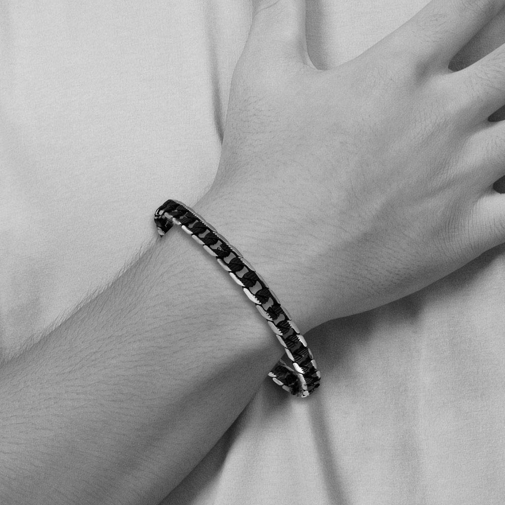 Alternate view of the 6mm Stainless Steel & Black Plated Fancy Curb Chain Bracelet, 8 Inch by The Black Bow Jewelry Co.