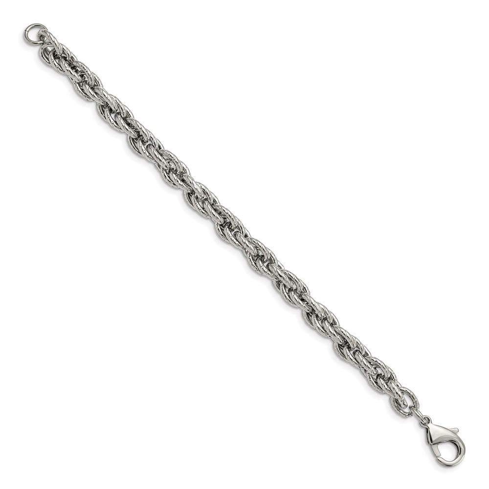 Alternate view of the 7.5mm Stainless Steel Textured Fancy Loose Rope Chain Bracelet, 8 Inch by The Black Bow Jewelry Co.