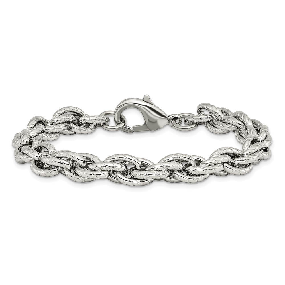 Alternate view of the 7.5mm Stainless Steel Textured Fancy Loose Rope Chain Bracelet, 8 Inch by The Black Bow Jewelry Co.