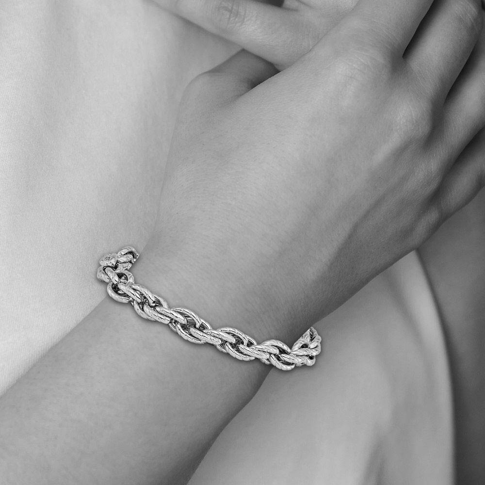 Alternate view of the 7.5mm Stainless Steel Textured Fancy Loose Rope Chain Bracelet, 8 Inch by The Black Bow Jewelry Co.