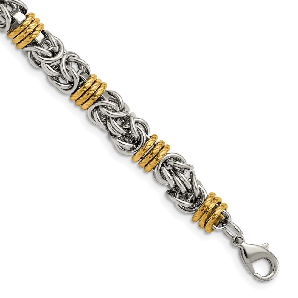 8.5mm Stainless Steel &amp; Gold Tone Byzantine Chain Bracelet, 8.25 Inch, Item B18721 by The Black Bow Jewelry Co.