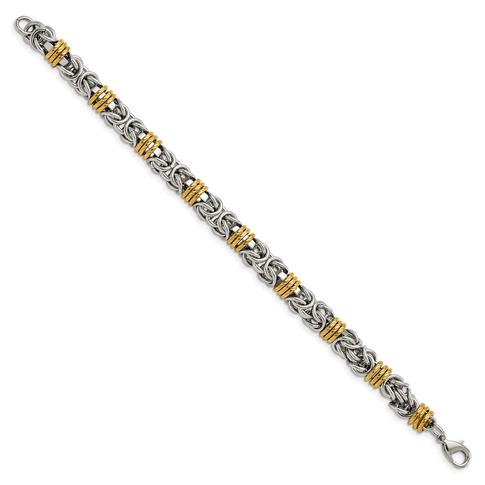 Alternate view of the 8.5mm Stainless Steel &amp; Gold Tone Byzantine Chain Bracelet, 8.25 Inch by The Black Bow Jewelry Co.